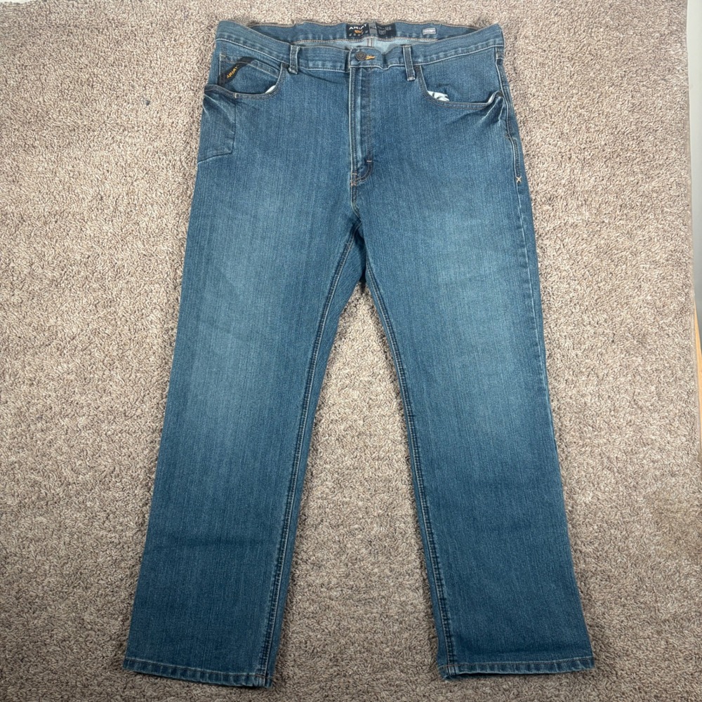 Ariat Rebar M4 Relaxed Boot Cut Jeans Mens 40x30 Medium Wash Blue Stretch Work